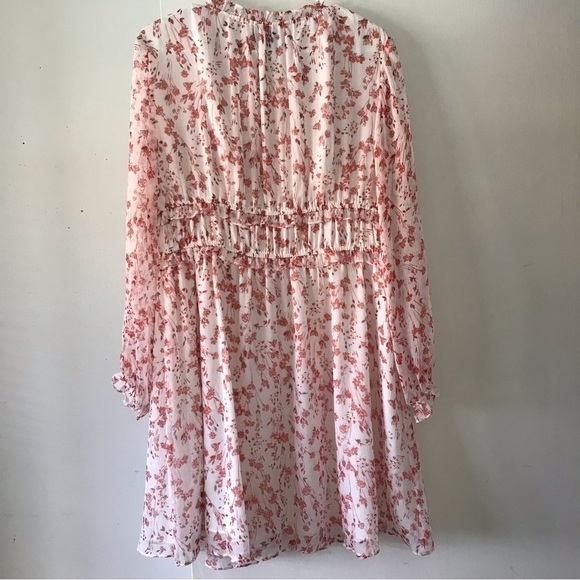 CeCe Floral Chiffon Tie-Neck Dress 12 Garden Party Ruffle Sheer Sleeve - Picture 4 of 17
